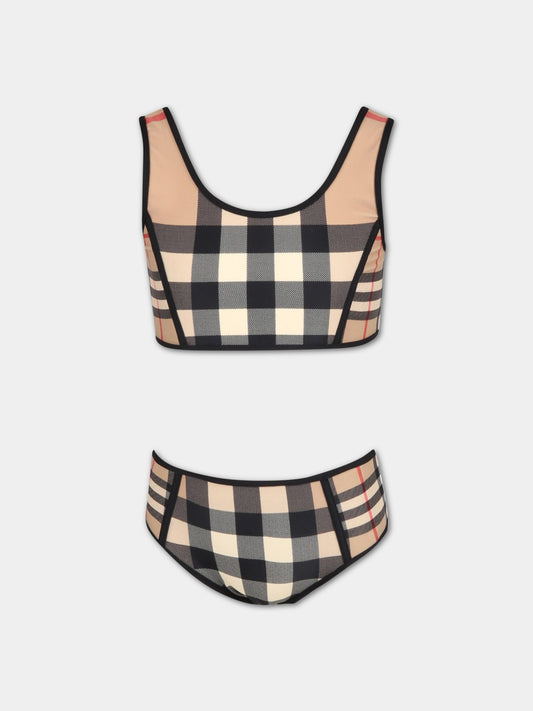 Bikini beige per bambina con iconico check vintage,Burberry Kids,8061850