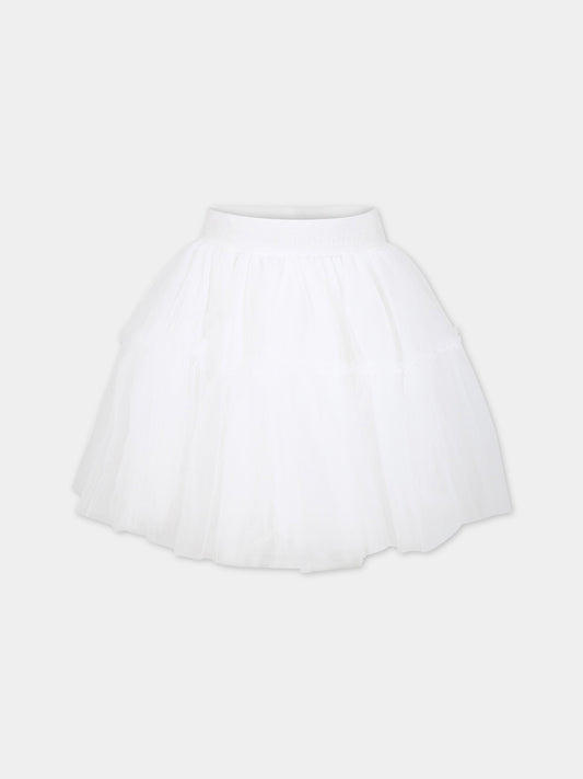 Gonna bianca per bambina con logo,Monnalisa,17AGON T9945 0099