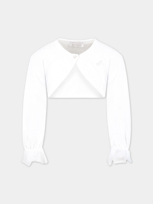 Cardigan bianco per bambina con logo,Monnalisa,17ACAR 1204 0099