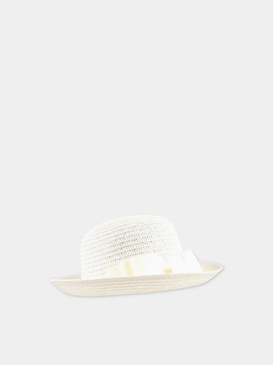 Cappello beige in paglia per bambina con logo,Monnalisa,17A003 1068 0001