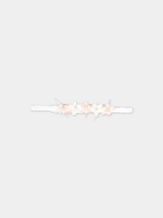Cerchietto bianco per bambina con fiori rosa e bianchi,Monnalisa,73A005 1201 0001