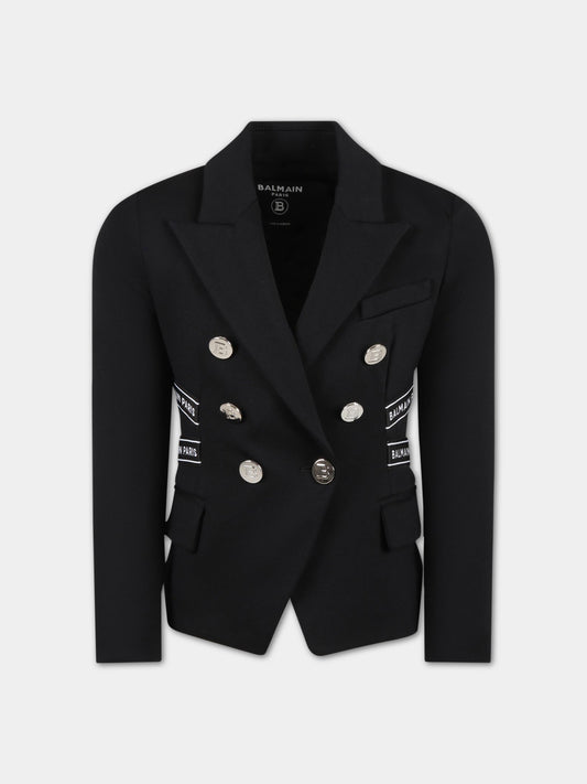 Giacca nera per bambina con logo,Balmain Kids,BS2A14 J0035 930