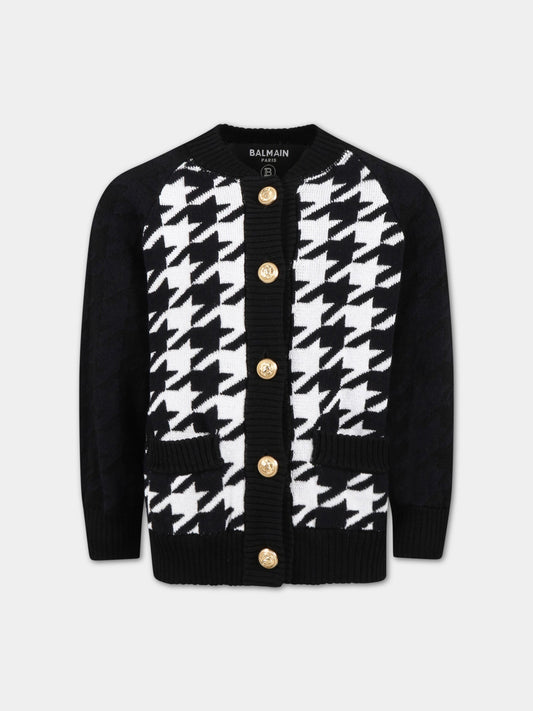 Cardigan nero per bambina con bottoni dorati,Balmain Kids,BS9A30 X0074 930BC