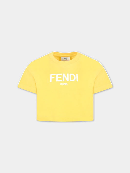 T-shirt gialla per bambina con logo bianco,Fendi Kids,JFI276 7AJ F08HW