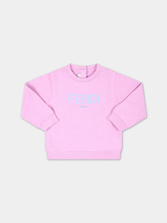 Felpa fucsia per neonata con logo celeste,Fendi Kids,BUH054 5V0 F10WJ
