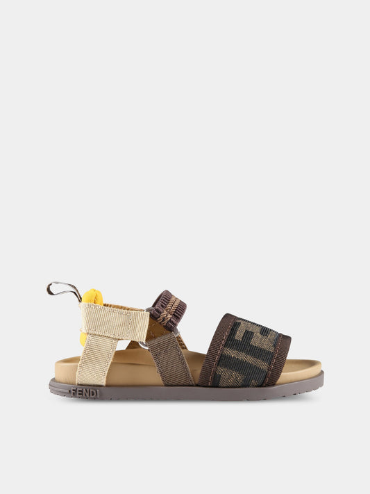 Sandali marroni per bambini con doppia FF,Fendi Kids,JMR438 ALJF F1JGO