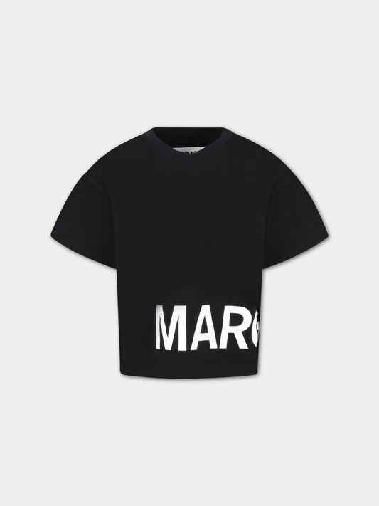 T-shirt nera per bambini con logo bianco,Mm6 Maison Margiela,M60332 MM009 M6900