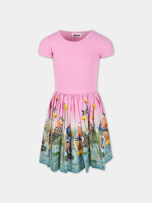 Vestito rosa per bambina con animali e fiori all-over.,Molo,2S23E119 7968