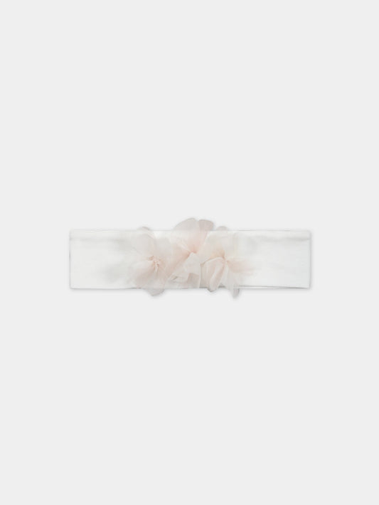 Fascia bianca per capelli per neonata con fiori in tulle,La Stupenderia,ABFA56J32 PIN