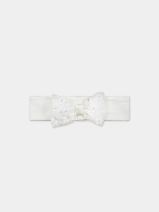 Fascia bianca per capelli per neonata con fiocco in tulle,La Stupenderia,ABFA52J32 X19