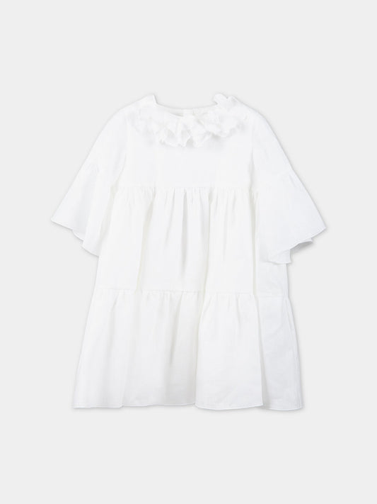 Vestito bianco per neonata con fiori applicati,Little Bear,6241 BIANCO