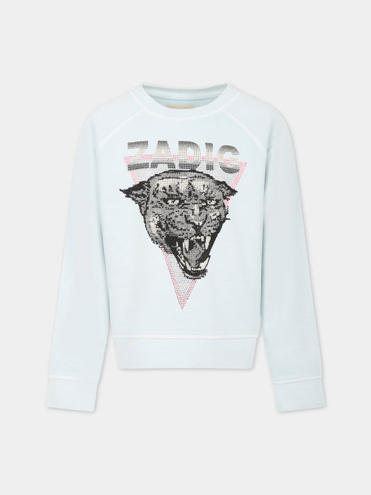 Felpa celeste per bambina con stampa e logo,Zadig & Voltaire Kids,X15387 77N