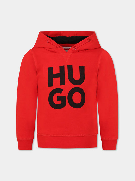 Felpa rossa per bambino con logo,Hugo,G25116 990