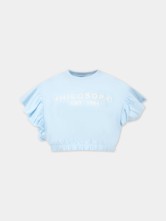 T-shirt celeste per bambina con logo,Philosophy,PJTS125 JE138 9018