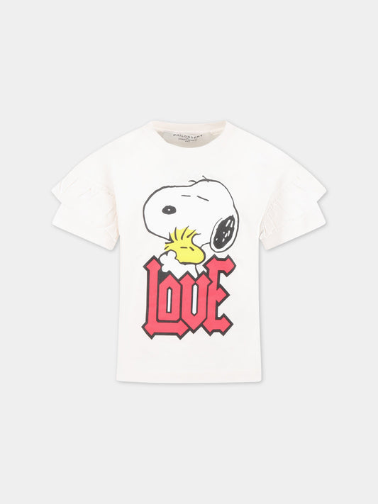 T-shirt bianca per bambina con stampa Snoopy,Philosophy,PJTS135 JE138 0025