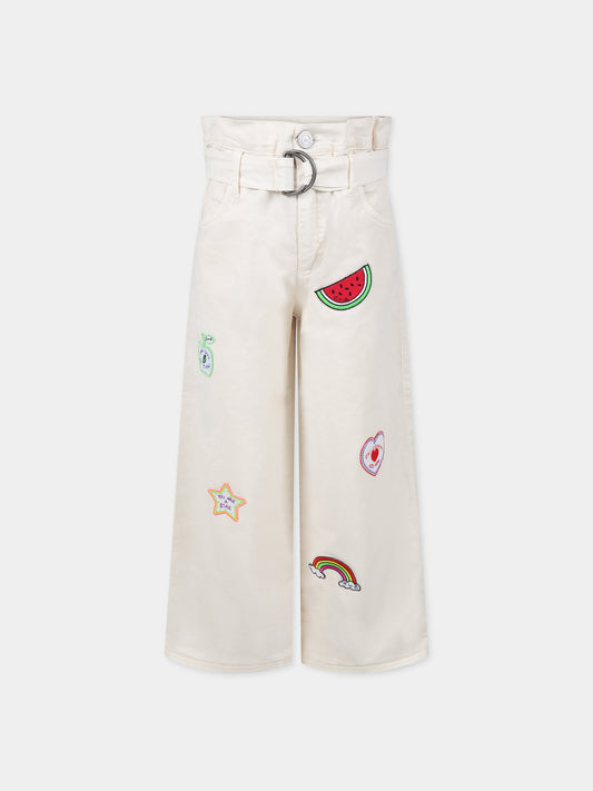 Pantaloni avorio per bambina con patch e logo,Philosophy,PJPA127 CE234 0001