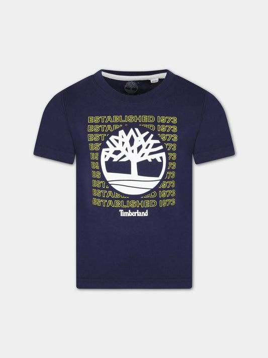 T-shirt blu per bambino con logo bianco,Timberland,T25T97 85T