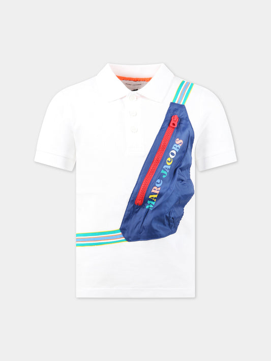 Polo bianca per bambino con stampa e logo,Little Marc Jacobs,W25594 10P