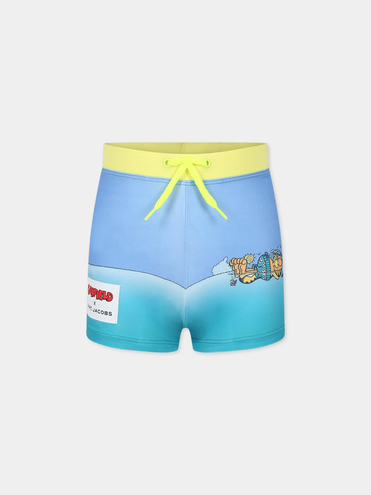 Boxer mare azzurro per bambino con Garfield e logo,Little Marc Jacobs,W20083 682