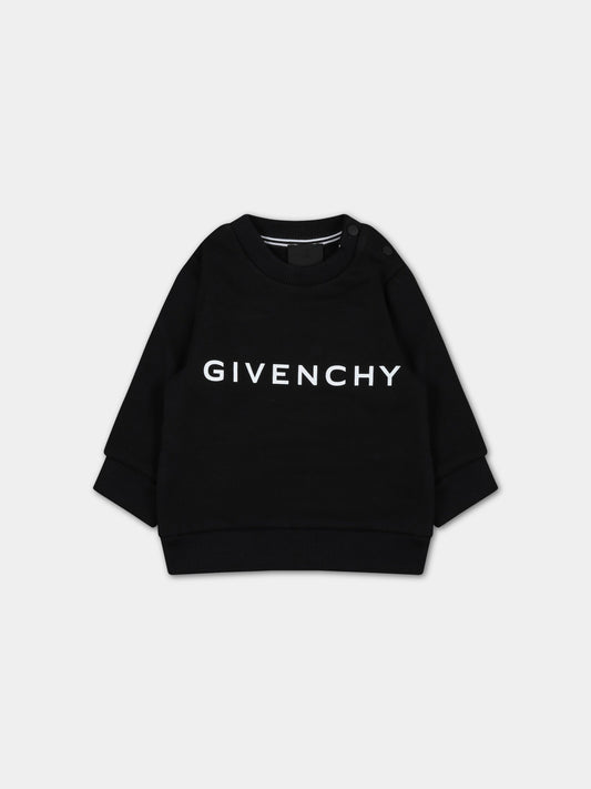 Felpa nera per neonato con logo bianco,Givenchy Kids,H05253 09B