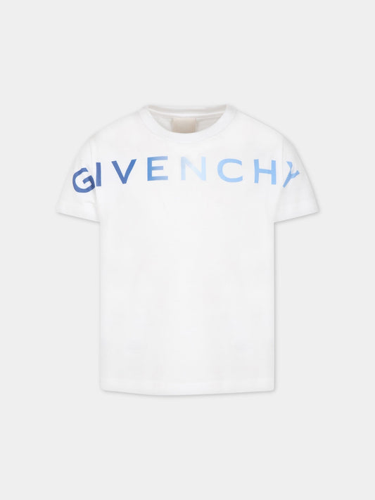 T-shirt bianca per bambino con logo blu,Givenchy Kids,H25407 10P