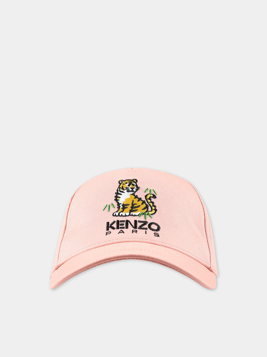 Cappello rosa per bambina con tigre e logo,Kenzo Kids,K51028 449