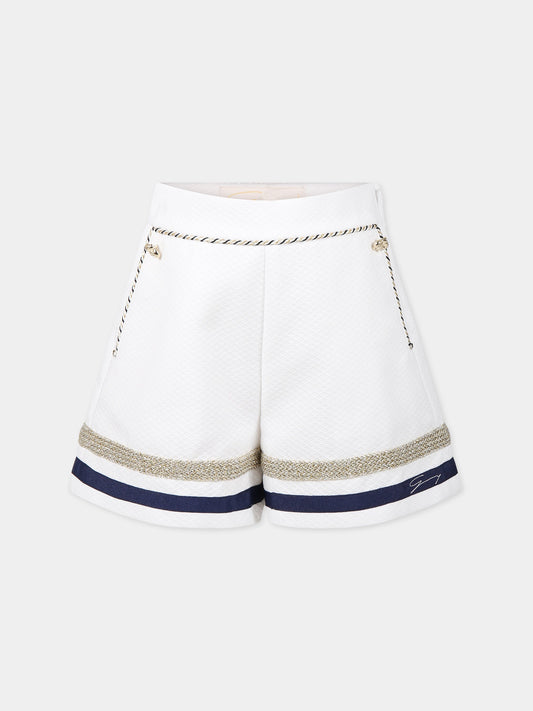 Shorts bianchi per bambina con dettagli blu e lurex,Genny,GFBE004 PQ16 D001