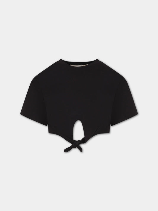 T-shirt nera per bambina con logo,Douuod Kids,DS8A41 Z0761 930