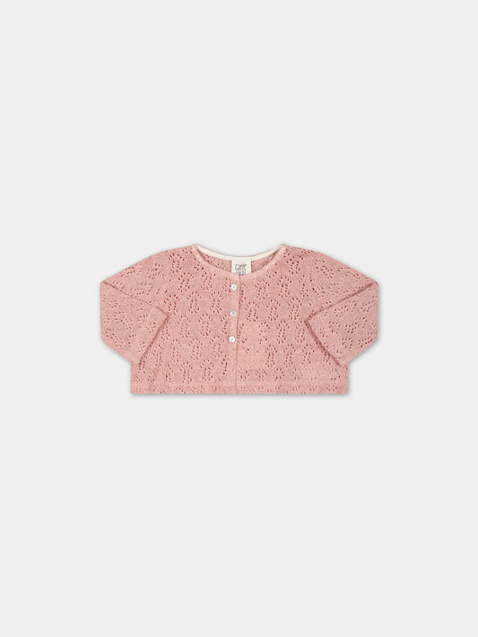 Cardigan rosa per neonata con dettagli in lurex,Caffe' D'orzo,ZS9000 Q0009 536