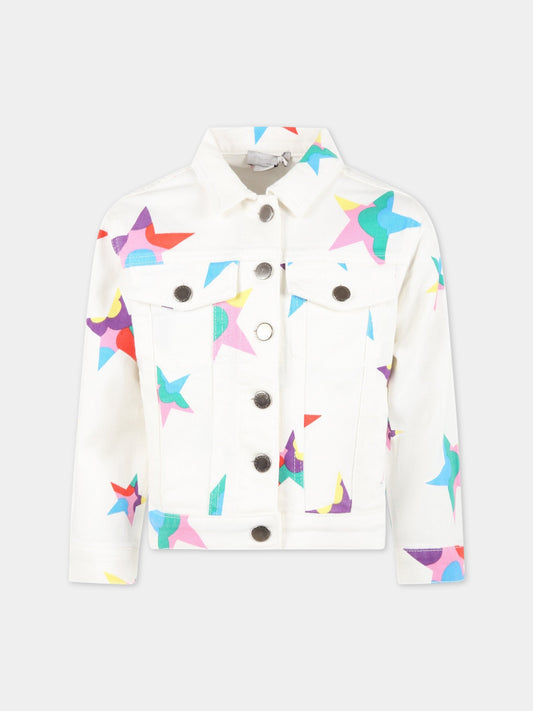 Giacca bianca denim per bambina con stelle colorate,Stella Mccartney Kids,TS2A87 Z0858 100MC