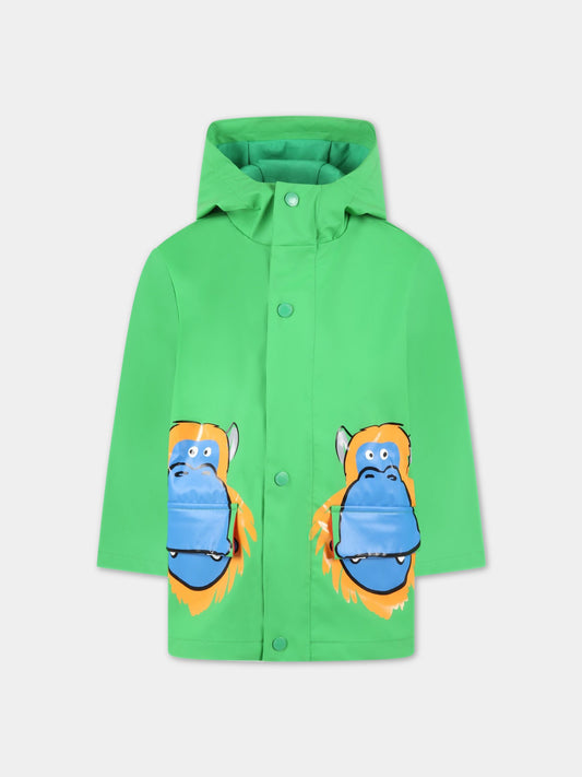 Impermeabile verde per bambini con ippopotami,Stella Mccartney Kids,TS2P87 Z0999 711