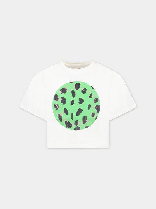 T-shirt bianca per bambina con cerchio verde e logo,Stella Mccartney Kids,TS8C71 Z0434 101