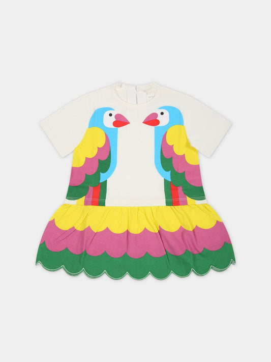 Vestito bianco per neonata con stampa pappagalli,Stella Mccartney Kids,TS1121 Z0434 101