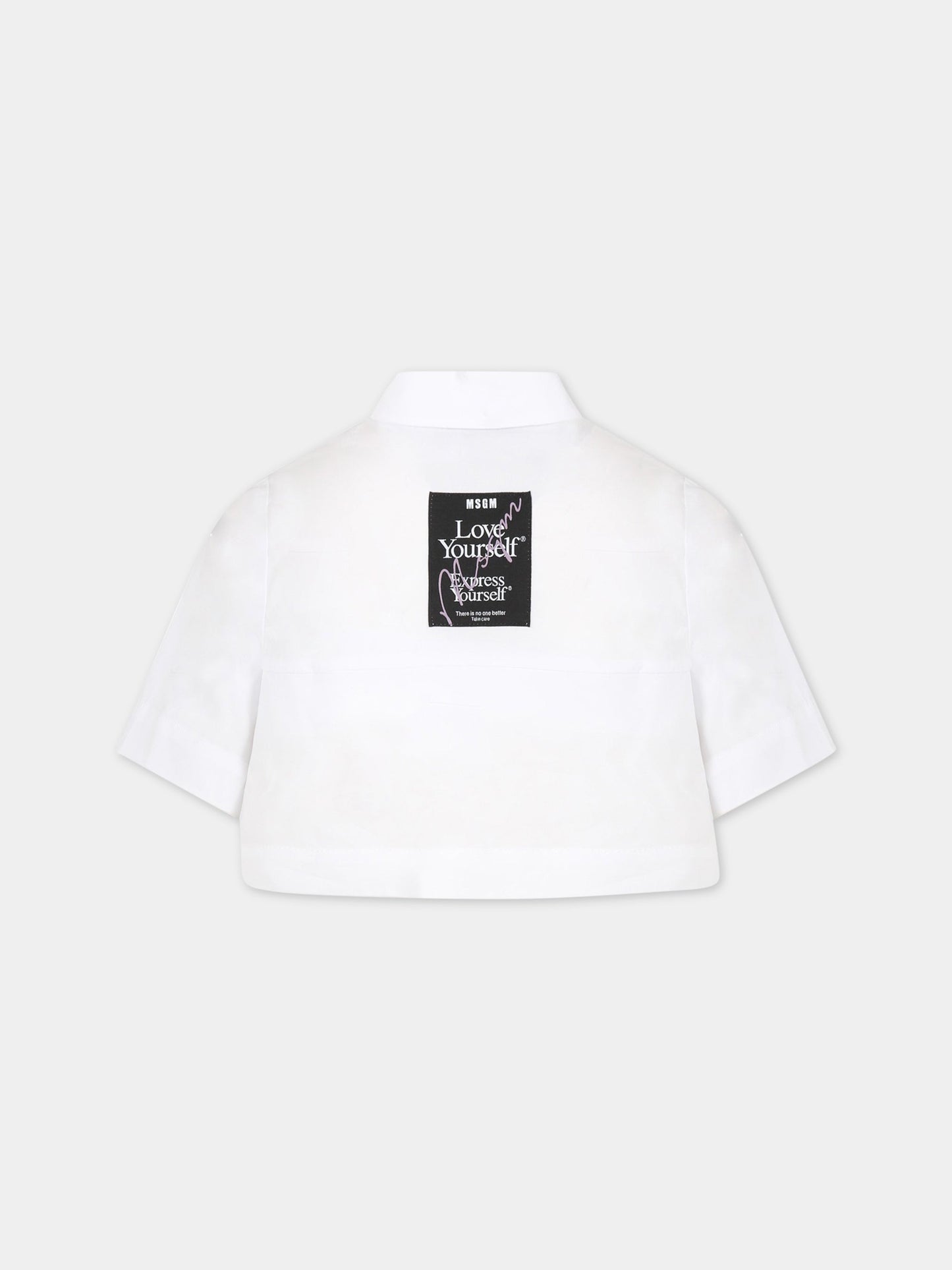 Camicia bianca per bambina con patch logato,Msgm Kids,MS029412 001