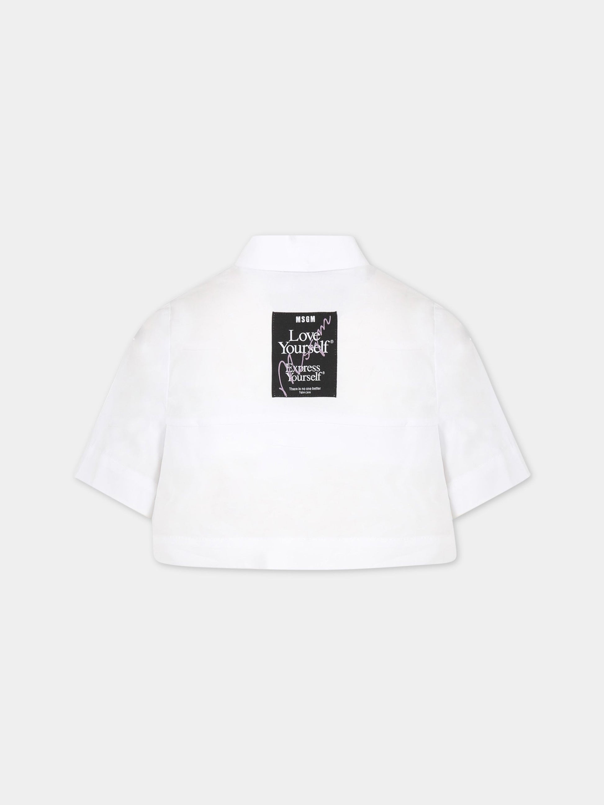 Camicia bianca per bambina con patch logato,Msgm Kids,MS029412 001