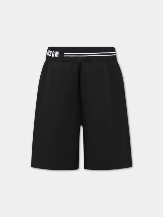 Shorts neri per bambina con logo bianco,Msgm Kids,MS029410 110