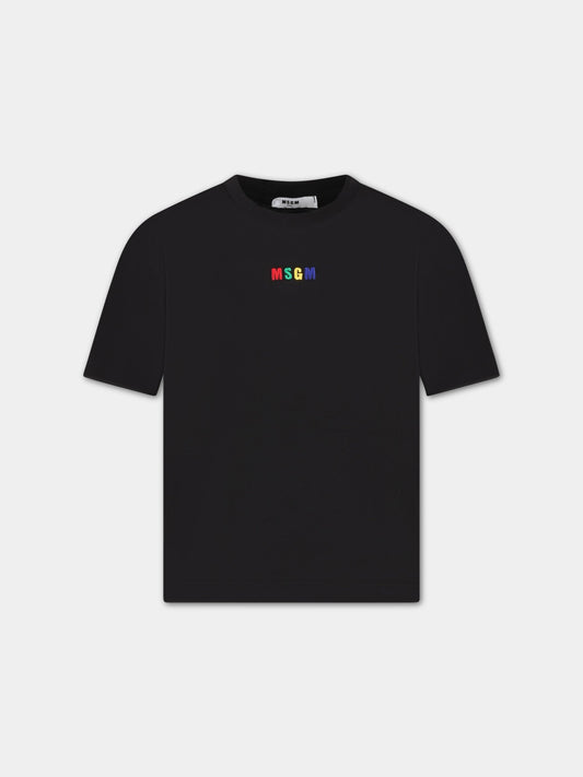 T-shirt nera per bambini con logo multicolor,Msgm Kids,MS029319 110