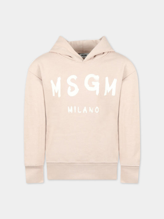 Felpa beige per bambini con logo bianco,Msgm Kids,MS029325 015