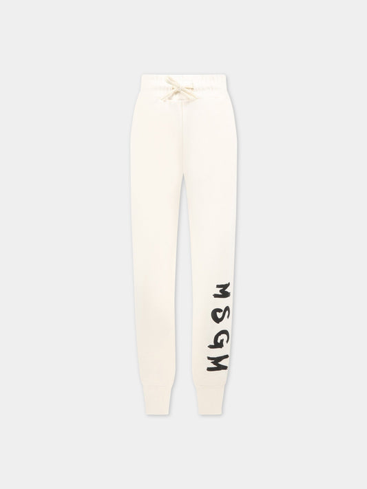 Pantaloni avorio da tuta per bambino con logo nero,Msgm Kids,MS029342 013