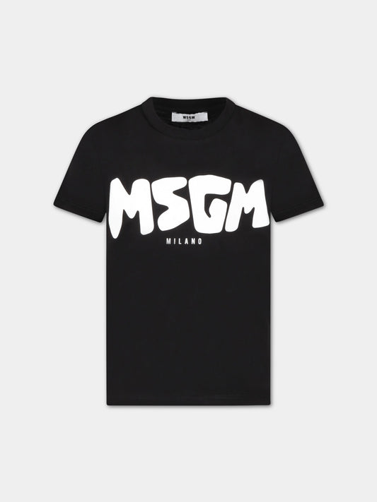 T-shirt nera per bambini con logo bianco,Msgm Kids,MS029501 110