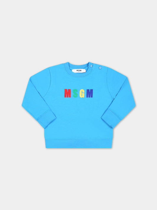 Felpa azzurra per neonaoa con logo multicolor,Msgm Kids,MS029358 120