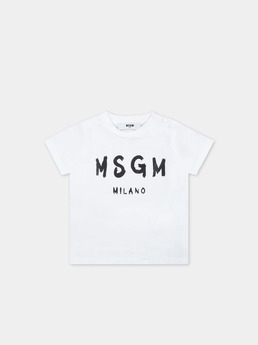 T-shirt bianca per neonato con logo nero,Msgm Kids,MS029355 001