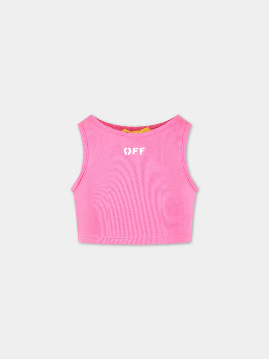 Top fucsia per bambina con logo bianco,Off White,OGAD002S23JER0013201