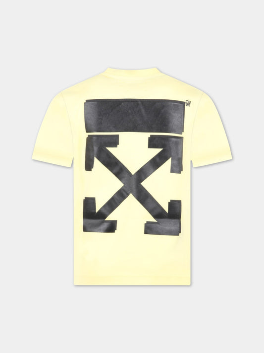 T-shirt gialla per bambino con logo nero,Off White,OBAA002S23JER0011810
