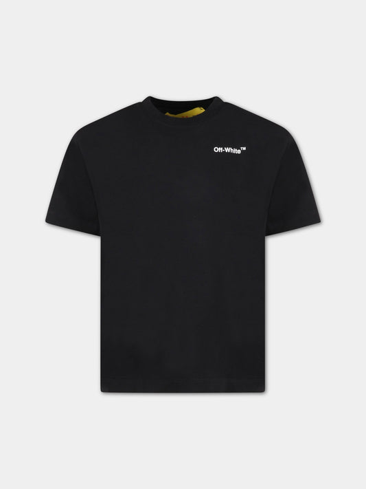 T-shirt nera per bambini con logo bianco,Off White,OBAA005C99JER0011018