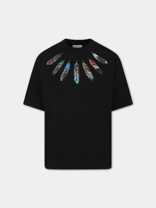 T-shirt nera con stampa per bambino,Marcelo Burlon Kids,CBAA003S23JER0021009