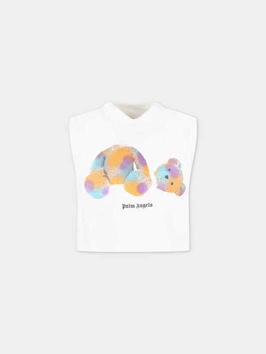 Canotta bianca per bambina con iconico orso,Palm Angels,PGAC003S23JER0030143