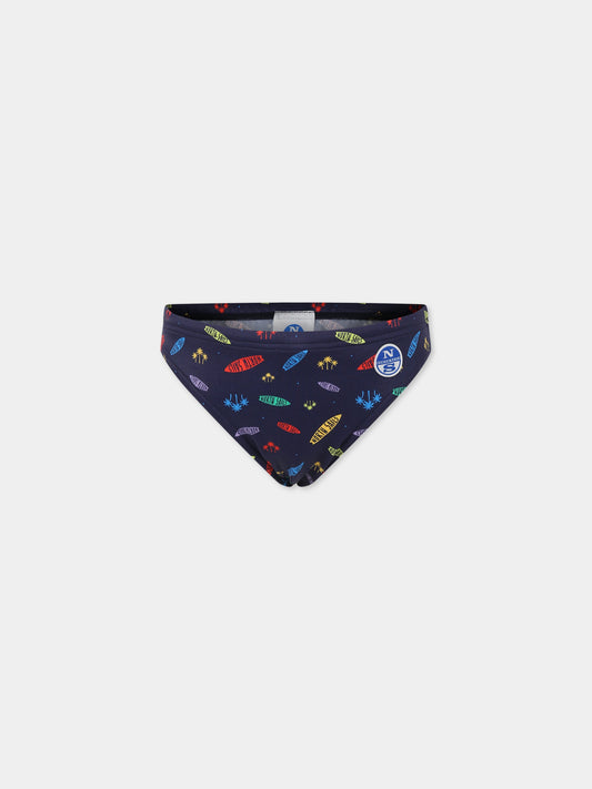 Slip mare blu per bambino con logo e stampa palme,North Sails,777553 000 C036