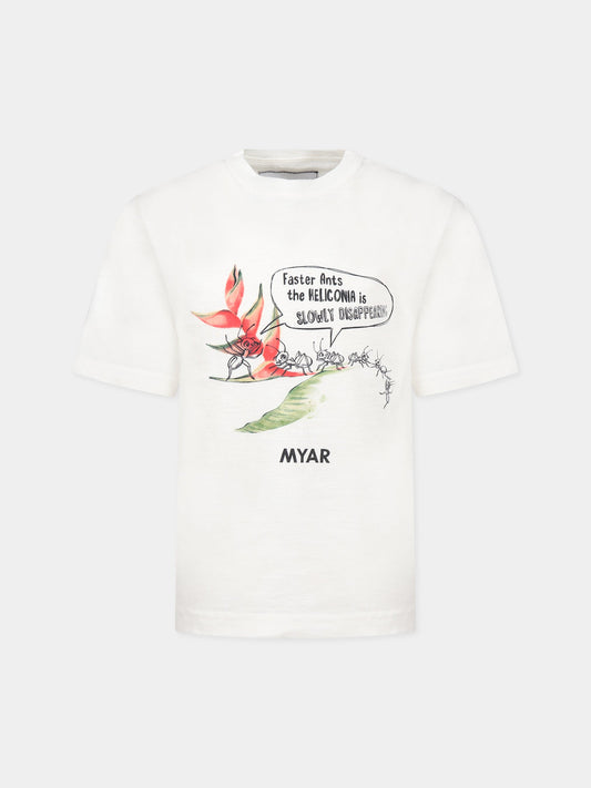 T-shirt bianca per bambino con stampa e logo,Myar,MY0074 MY062 MY101