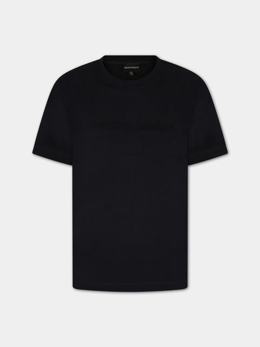 T-shirt blu per bambino con logo,Armani Junior,3R4TJM 1JWZZ 0920